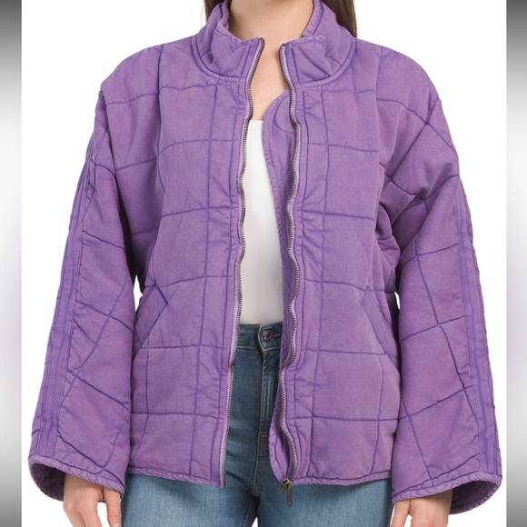 Free People | Dolman Quilted Knit Jacket in Moonberry | Large - Picture 10 of 16